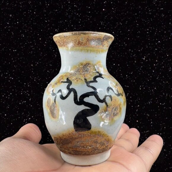 Mexico Pottery Bud Vase Tonala Hand Painted Bird Two Sided Tree Mexican Pottery - Picture 13 of 13